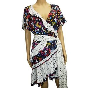 Silk Polka Dot Dress Belt Faux Wrap Mix Print Ruffle Size 4 TANYA TAYLOR Bianka